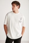 ALONZO Erkek Oversize Fit %100 Pamuk Nakışlı Ve Baskılı Ekru T-Shirt