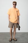 ALONZO Erkek Oversize Fit %100 Pamuk Nakışlı Ve Baskılı Turuncu T-Shirt