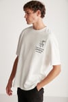 ALONZO Erkek Oversize Fit %100 Pamuk Nakışlı Ve Baskılı Ekru T-Shirt