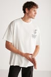 ALONZO Erkek Oversize Fit %100 Pamuk Nakışlı Ve Baskılı Ekru T-Shirt