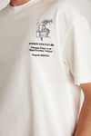 ALONZO Erkek Oversize Fit %100 Pamuk Nakışlı Ve Baskılı Ekru T-Shirt
