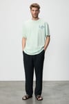 ALONZO Erkek Oversize Fit %100 Pamuk Nakışlı Ve Baskılı Mint Yeşil T-Shirt