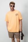 ALONZO Erkek Oversize Fit %100 Pamuk Nakışlı Ve Baskılı Turuncu T-Shirt
