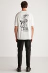 ALONZO Erkek Oversize Fit %100 Pamuk Nakışlı Ve Baskılı Ekru T-Shirt