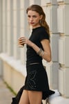 ALVONA Kadın Yumuşak Ve Esnek Kumaşlı Taş Baskılı Slim Fit Siyah Alt-Üst Takım