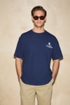 AMANCIO Erkek Organik Pamuklu Baskı Ve Nakış Detaylı Bisiklet Yaka Oversıze Lacivert T-Shirt