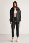 AMETIS Kadın İçi Polarlı Nakış Yazı Detaylı Organik Pamuk Oversize Kapüşonlu Siyah Sweatshirt