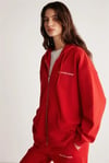 AMETIS Kadın İçi Polarlı Nakış Yazı Detaylı Organik Pamuk Oversize Kapüşonlu Kırmızı Sweatshirt