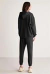 AMETIS Kadın İçi Polarlı Nakış Yazı Detaylı Organik Pamuk Oversize Kapüşonlu Siyah Sweatshirt