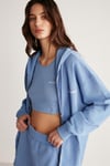 AMETIS Kadın İçi Polarlı Nakış Yazı Detaylı Organik Pamuk Oversize Kapüşonlu Mavi Sweatshirt