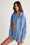 AMETIS Kadın İçi Polarlı Nakış Yazı Detaylı Organik Pamuk Oversize Kapüşonlu Mavi Sweatshirt