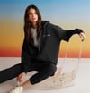 AMETIS Kadın İçi Polarlı Nakış Yazı Detaylı Organik Pamuk Oversize Kapüşonlu Siyah Sweatshirt