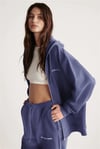 AMETIS Kadın İçi Polarlı Nakış Yazı Detaylı Organik Pamuk Oversize Kapüşonlu Lacivert Sweatshirt