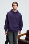 AMOS Erkek Yumuşak Kumaşlı 3 İplik Oversize Kapüşonlu Kanguru Cepli Mor Sweatshirt