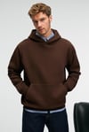 AMOS Erkek Yumuşak Kumaşlı 3 İplik Oversize Kapüşonlu Kanguru Cepli Acı Kahve Sweatshirt