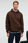 AMOS Erkek Yumuşak Kumaşlı 3 İplik Oversize Kapüşonlu Kanguru Cepli Acı Kahve Sweatshirt
