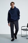 AMOS Erkek Yumuşak Kumaşlı 3 İplik Oversize Kapüşonlu Kanguru Cepli Lacivert Sweatshirt