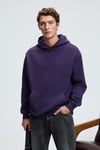 AMOS Erkek Yumuşak Kumaşlı 3 İplik Oversize Kapüşonlu Kanguru Cepli Mor Sweatshirt