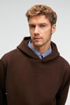 AMOS Erkek Yumuşak Kumaşlı 3 İplik Oversize Kapüşonlu Kanguru Cepli Acı Kahve Sweatshirt