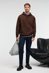 AMOS Erkek Yumuşak Kumaşlı 3 İplik Oversize Kapüşonlu Kanguru Cepli Acı Kahve Sweatshirt