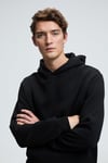 AMOS Erkek Yumuşak Kumaşlı 3 İplik Oversize Kapüşonlu Kanguru Cepli Siyah Sweatshirt
