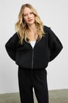 AMOURA Kadın Yumuşak Ve Esnek Kumaşlı Kapüşonlu Fermuarlı Uzun Kollu Siyah Sweatshirt