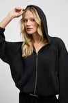 AMOURA Kadın Yumuşak Ve Esnek Kumaşlı Kapüşonlu Fermuarlı Uzun Kollu Siyah Sweatshirt