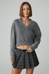 ANDREITA Kadın V Yakalı Asimetrik Oversize Açık Gri Sweatshirt