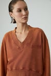 ANDREITA Kadın V Yakalı Asimetrik Oversize Turuncu Sweatshirt