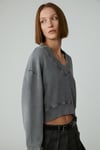 ANDREITA Kadın V Yakalı Asimetrik Oversize Açık Gri Sweatshirt