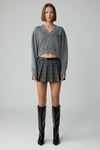 ANDREITA Kadın V Yakalı Asimetrik Oversize Açık Gri Sweatshirt