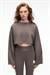 ANOUK Kadın Pamuklu Baskı Ve Patch Detaylı Bisiklet Yaka Crop Antrasit Sweatshirt