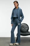 ANOUK Kadın Pamuklu Baskı Ve Patch Detaylı Bisiklet Yaka Crop Petrol Mavisi Sweatshirt
