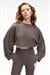 ANOUK Kadın Pamuklu Baskı Ve Patch Detaylı Bisiklet Yaka Crop Antrasit Sweatshirt