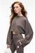 ANOUK Kadın Pamuklu Baskı Ve Patch Detaylı Bisiklet Yaka Crop Antrasit Sweatshirt