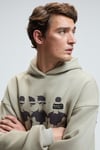 ARMAND Erkek Kapüşonlu Kanguru Cepli Önü Baskılı Oversize Taş Rengi Sweatshirt