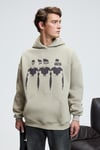 ARMAND Erkek Kapüşonlu Kanguru Cepli Önü Baskılı Oversize Taş Rengi Sweatshirt