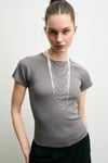 ARTPO Kadın Yumuşak Ve Esnek Kumaşlı Bisiklet Yakalı Slim Fit Gri T-Shirt