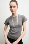 ARTPO Kadın Yumuşak Ve Esnek Kumaşlı Bisiklet Yakalı Slim Fit Gri T-Shirt