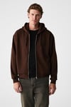 ASHBY Erkek Kapüşonlu Fermuarlı Cepli Kordonlu Boxy Kalıp Acı Kahve Sweatshirt