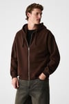 ASHBY Erkek Kapüşonlu Fermuarlı Cepli Kordonlu Boxy Kalıp Acı Kahve Sweatshirt