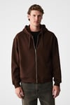 ASHBY Erkek Kapüşonlu Fermuarlı Cepli Kordonlu Boxy Kalıp Acı Kahve Sweatshirt