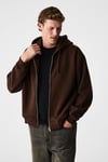 ASHBY Erkek Kapüşonlu Fermuarlı Cepli Kordonlu Boxy Kalıp Acı Kahve Sweatshirt