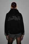 ASTERELLE Kadın Pamuklu İçi Polarlı Oversize Kapüşonlu Sırtcı Patch Detaylı Siyah Sweatshirt