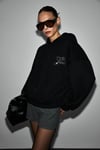 ASTERELLE Kadın Pamuklu İçi Polarlı Oversize Kapüşonlu Sırtcı Patch Detaylı Siyah Sweatshirt