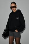 ASTERELLE Kadın Pamuklu İçi Polarlı Oversize Kapüşonlu Sırtcı Patch Detaylı Siyah Sweatshirt