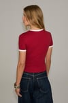 ASTERIQUE Kadın Yumuşak Ve Esnek Kumaşlı Kontrast Biyeli Slim Fit Kırmızı T-Shirt