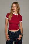 ASTERIQUE Kadın Yumuşak Ve Esnek Kumaşlı Kontrast Biyeli Slim Fit Kırmızı T-Shirt