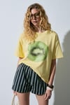 ASTERIVE Kadın Organik Pamuklu Baskılı Bisiklet Yaka Oversıze Sarı T-Shirt