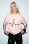 ASTERIVE Kadın Organik Pamuklu Baskılı Bisiklet Yaka Oversıze Somon T-Shirt